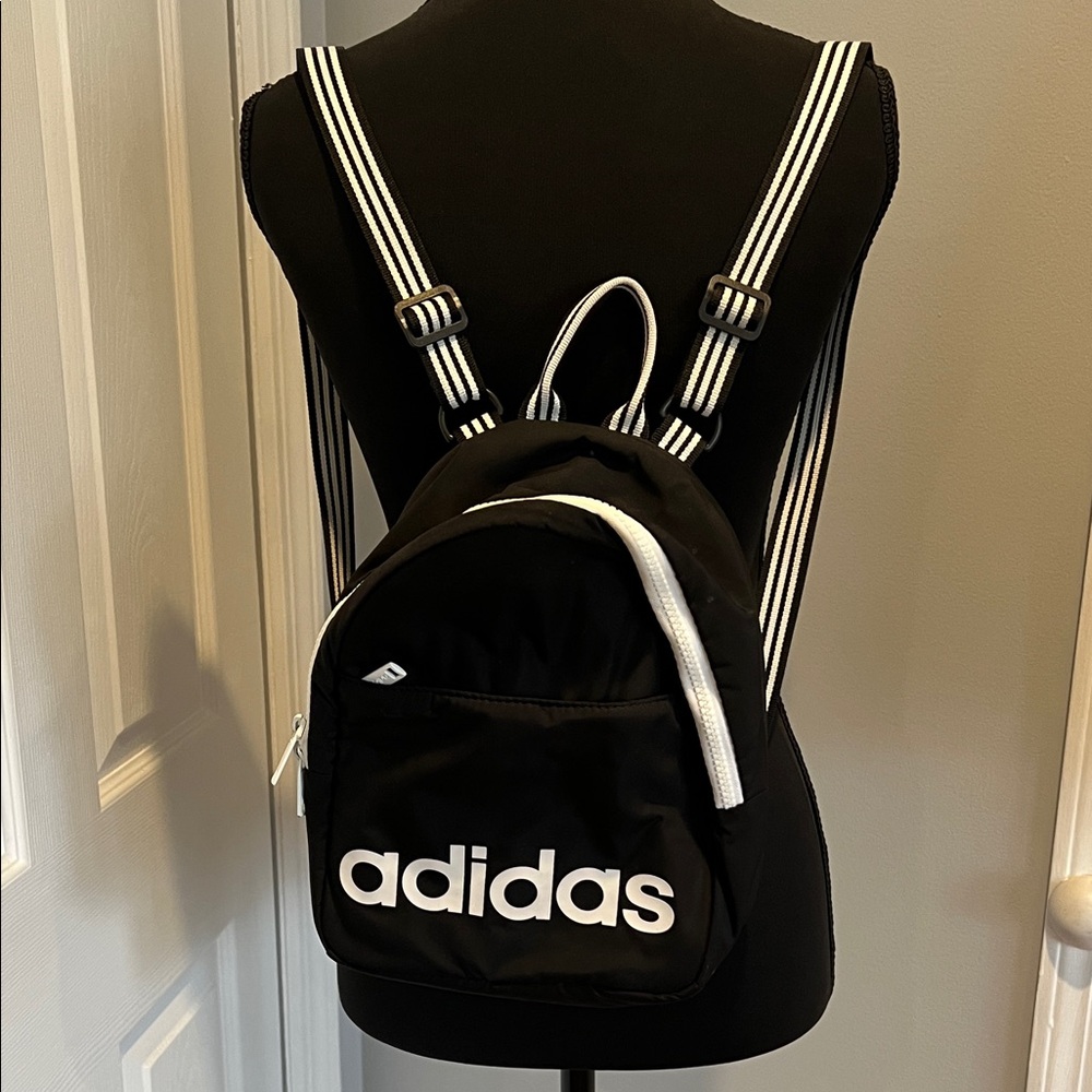 Adidas Black Backpack with White Stripes